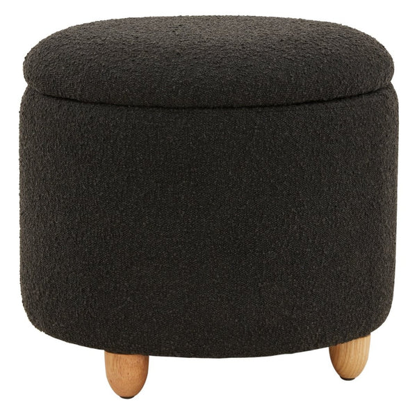 Safavieh MARIABELLA Boucle Ottoman - Modern Drum Design with Elegant Storage for Stylish Living Spaces Black SFV4793B