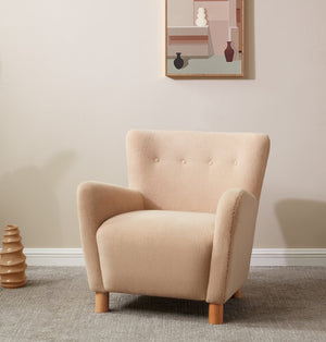Safavieh CAREY Modern Accent Chair in Plush Faux Shearling - Cozy Tan Upholstery for Elegant Living Spaces SFV4794B