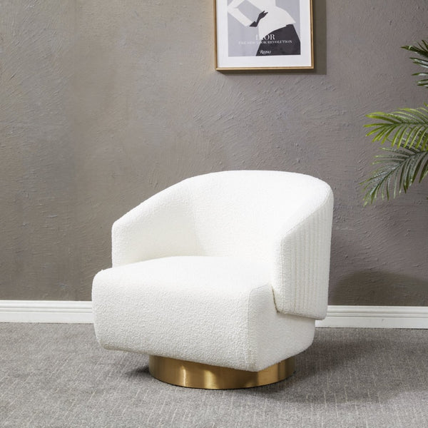 Safavieh POLLYANNE Plush Swivel Accent Chair - Ivory Boucle with Gold Base, Modern Glam for Living Spaces SFV4813A