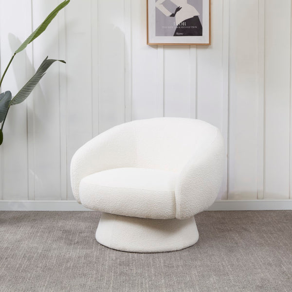 Safavieh Petryna Boucle Swivel Accent Chair Ivory Wood / Fabric / Foam SFV4822A