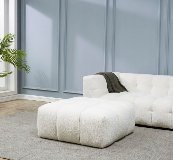 Safavieh Petryna Boucle Tufted Ottoman Ivory Wood / Fabric / Foam SFV4823A