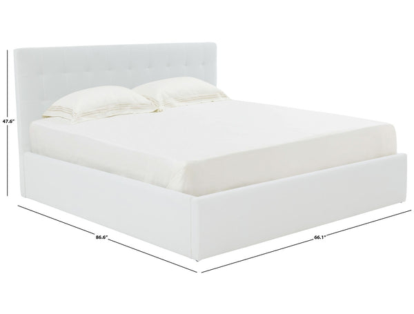 Safavieh Rosita Low Profile Tufted Queen Bed XII23 Ivory Wood / Fabric / Foam SFV4826A-Q-2BX