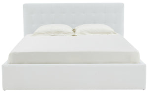 Safavieh Rosita Low Profile Tufted Queen Bed XII23 Ivory Wood / Fabric / Foam SFV4826A-Q-2BX