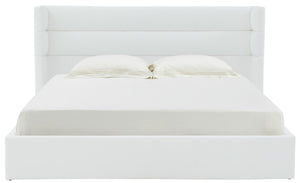 Safavieh Olivianna Low Profile Queen Bed XII23 Ivory Wood / Fabric / Foam SFV4827A-Q-2BX