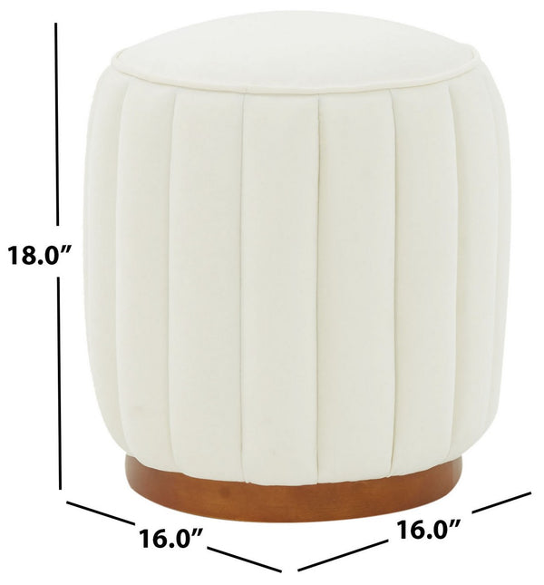 Safavieh Sherrie Round Channel Tufted Ottoman Ivory / Walnut SFV4834A