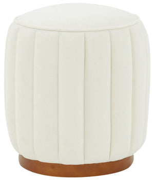 Safavieh Sherrie Round Channel Tufted Ottoman Ivory / Walnut SFV4834A