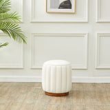 Safavieh Sherrie Round Channel Tufted Ottoman Ivory / Walnut SFV4834A