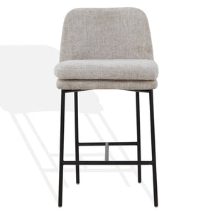 Safavieh TAMARIE Chenille Counter Stool - Light Grey Upholstery & Black Frame for Modern Home Elegance SFV4836A