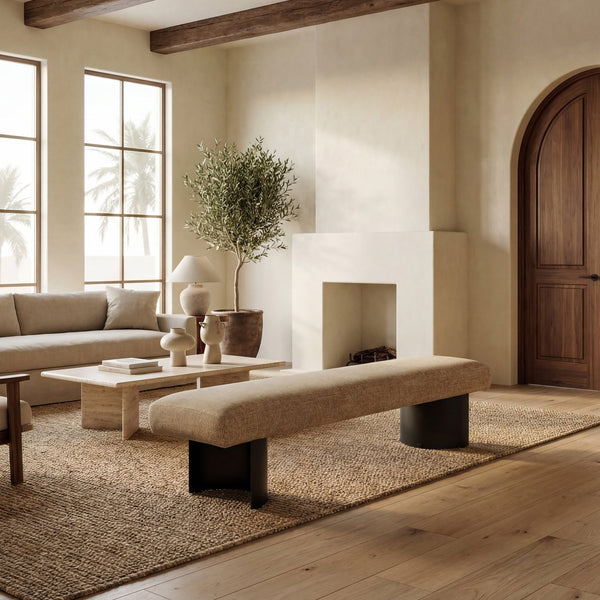Raelee Bench With Plush Light Upholstery And Powder-Coated Metal Legs—Modern, Sturdy Entryway Seating