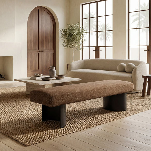 Raelee Bench With Plush Light Upholstery And Powder-Coated Metal Legs—Modern, Sturdy Entryway Seating