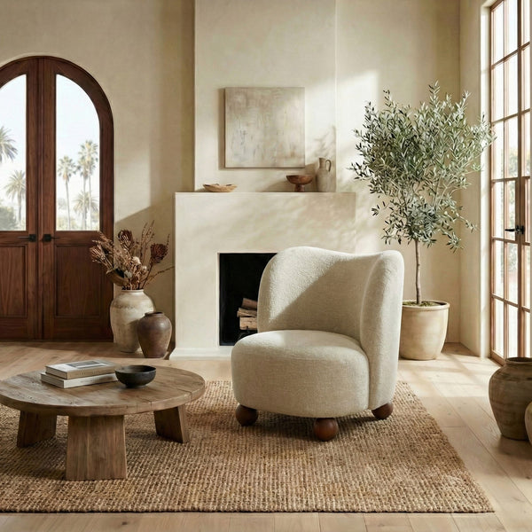 Rodolfo Plush Chenille Accent Chair In Warm Taupe With Solid Wood Frame Mid-Century Modern Flair