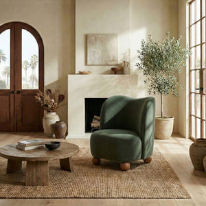 Rodolfo Plush Chenille Accent Chair In Warm Taupe With Solid Wood Frame Mid-Century Modern Flair