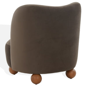 Rodolfo Plush Chenille Accent Chair In Warm Taupe With Solid Wood Frame Mid-Century Modern Flair