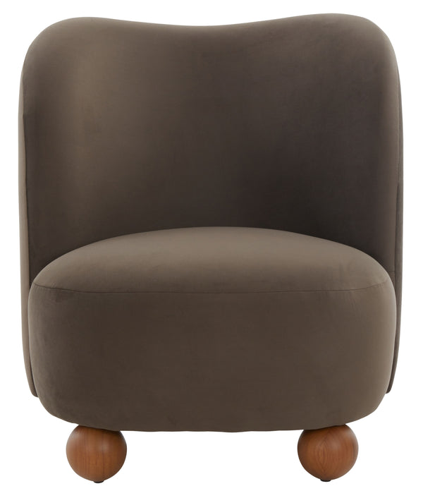Rodolfo Plush Chenille Accent Chair In Warm Taupe With Solid Wood Frame Mid-Century Modern Flair