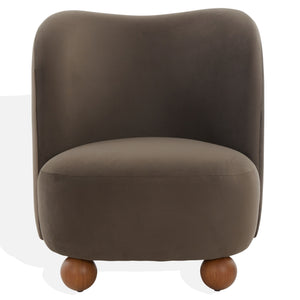 Rodolfo Plush Chenille Accent Chair In Warm Taupe With Solid Wood Frame Mid-Century Modern Flair
