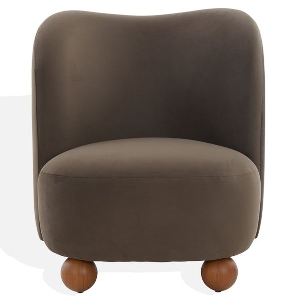 Rodolfo Plush Chenille Accent Chair In Warm Taupe With Solid Wood Frame Mid-Century Modern Flair