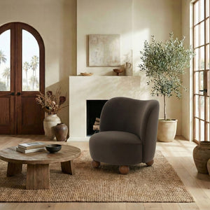 Rodolfo Plush Chenille Accent Chair In Warm Taupe With Solid Wood Frame Mid-Century Modern Flair
