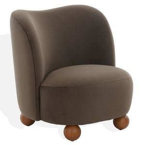 Rodolfo Plush Chenille Accent Chair In Warm Taupe With Solid Wood Frame Mid-Century Modern Flair