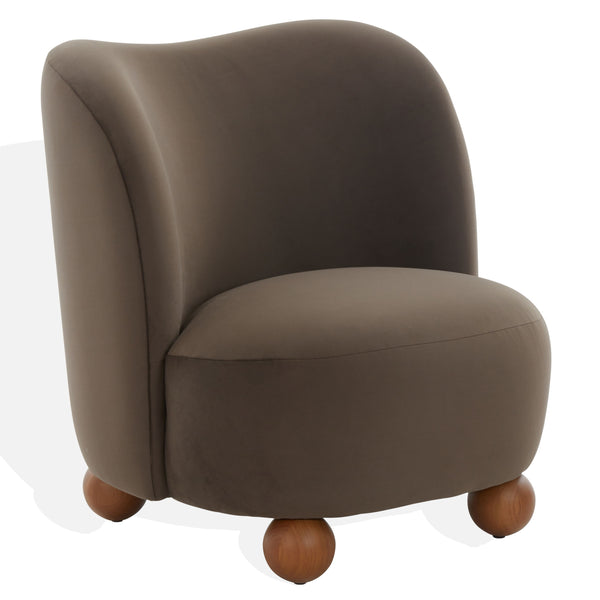Rodolfo Plush Chenille Accent Chair In Warm Taupe With Solid Wood Frame Mid-Century Modern Flair