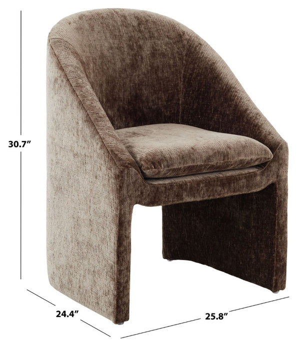 Safavieh Kagan Chenille Upholstered Dining Chair Foam Padded Seat Wood Frame Farmhouse Brown SFV4856E