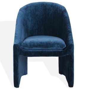 Safavieh Kagan Chenille Upholstered Dining Chair Foam Padded Seat Wood Frame Farmhouse Navy SFV4856G