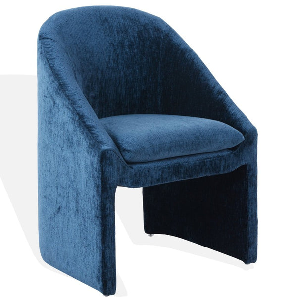 Safavieh Kagan Chenille Upholstered Dining Chair Foam Padded Seat Wood Frame Farmhouse Navy SFV4856G