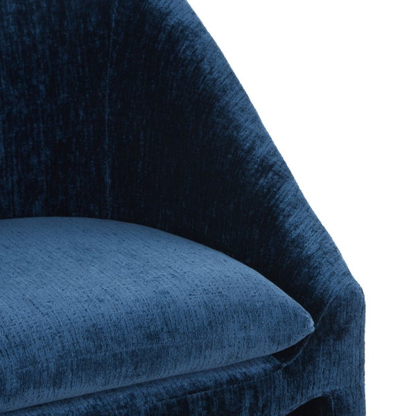 Safavieh Kagan Chenille Upholstered Dining Chair Foam Padded Seat Wood Frame Farmhouse Navy SFV4856G