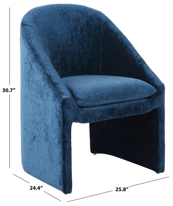 Safavieh Kagan Chenille Upholstered Dining Chair Foam Padded Seat Wood Frame Farmhouse Navy SFV4856G