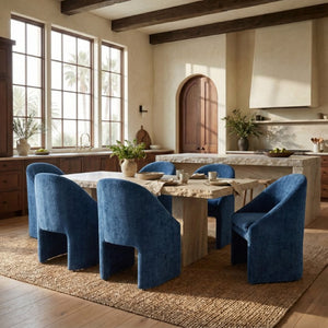 Safavieh Kagan Chenille Upholstered Dining Chair Foam Padded Seat Wood Frame Farmhouse Navy SFV4856G