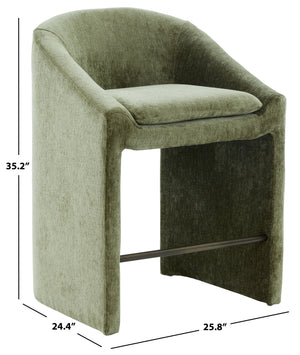 Kagan Plush Chenille Counter Stool With High-Density Foam, Solid Wood Frame And Metal Footrest