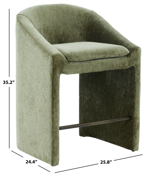 Kagan Plush Chenille Counter Stool With High-Density Foam, Solid Wood Frame And Metal Footrest