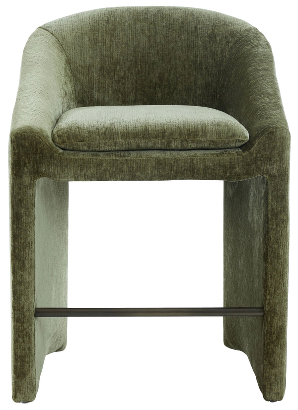 Kagan Plush Chenille Counter Stool With High-Density Foam, Solid Wood Frame And Metal Footrest