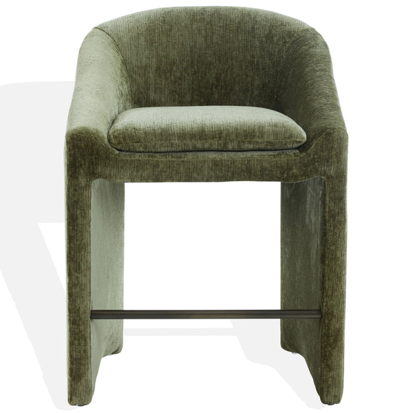 Kagan Plush Chenille Counter Stool With High-Density Foam, Solid Wood Frame And Metal Footrest