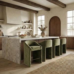 Kagan Plush Chenille Counter Stool With High-Density Foam, Solid Wood Frame And Metal Footrest