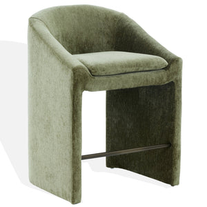 Kagan Plush Chenille Counter Stool With High-Density Foam, Solid Wood Frame And Metal Footrest