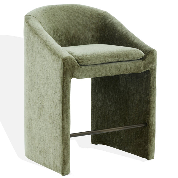 Kagan Plush Chenille Counter Stool With High-Density Foam, Solid Wood Frame And Metal Footrest