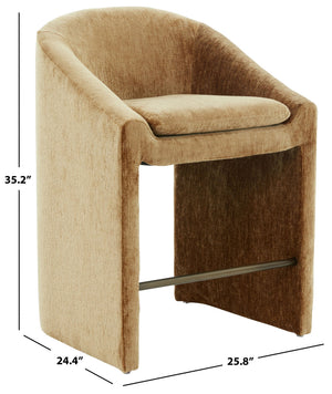 Kagan Plush Chenille Counter Stool With High-Density Foam, Solid Wood Frame And Metal Footrest