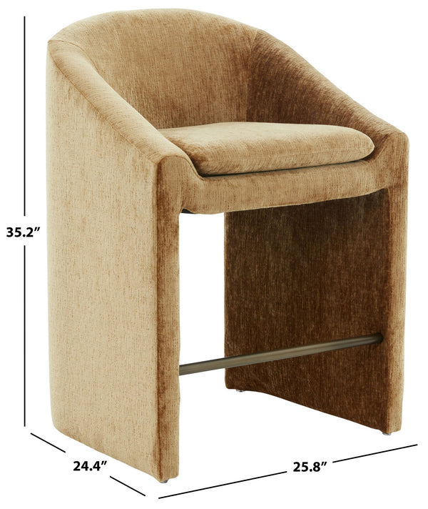 Kagan Plush Chenille Counter Stool With High-Density Foam, Solid Wood Frame And Metal Footrest