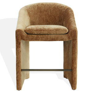 Kagan Plush Chenille Counter Stool With High-Density Foam, Solid Wood Frame And Metal Footrest