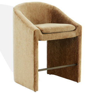 Kagan Plush Chenille Counter Stool With High-Density Foam, Solid Wood Frame And Metal Footrest