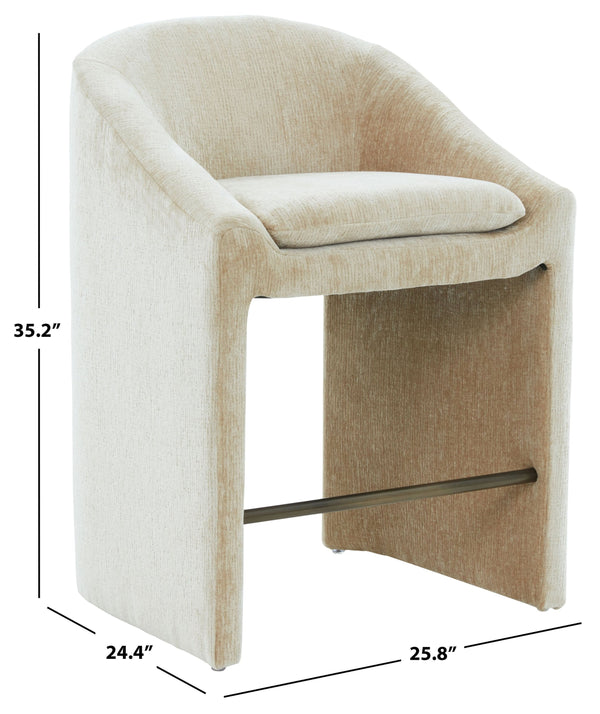 Kagan Plush Chenille Counter Stool With High-Density Foam, Solid Wood Frame And Metal Footrest