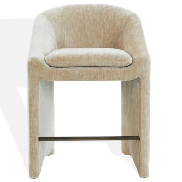 Kagan Plush Chenille Counter Stool With High-Density Foam, Solid Wood Frame And Metal Footrest