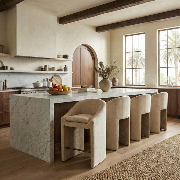 Kagan Plush Chenille Counter Stool With High-Density Foam, Solid Wood Frame And Metal Footrest