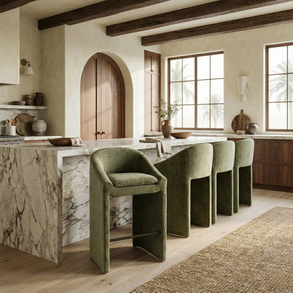Kagan Plush Chenille Barstool With High-Density Foam, Solid Wood Base & Metal Accents For Kitchens
