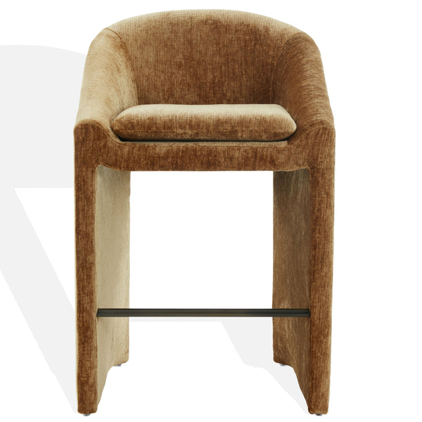 Kagan Plush Chenille Barstool With High-Density Foam, Solid Wood Base & Metal Accents For Kitchens