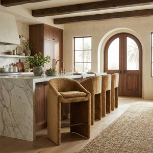 Kagan Plush Chenille Barstool With High-Density Foam, Solid Wood Base & Metal Accents For Kitchens