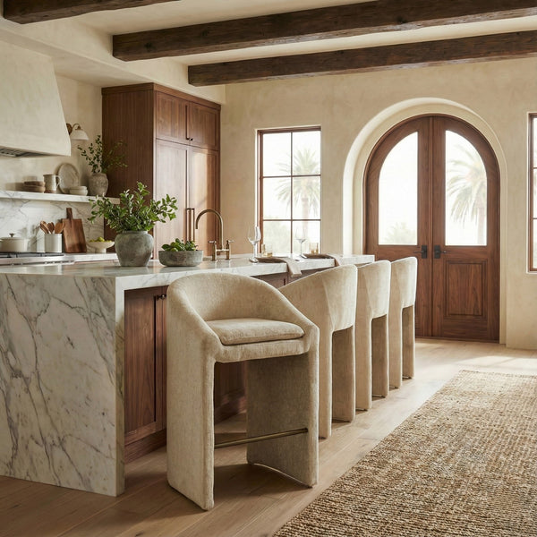 Kagan Plush Chenille Barstool With High-Density Foam, Solid Wood Base & Metal Accents For Kitchens