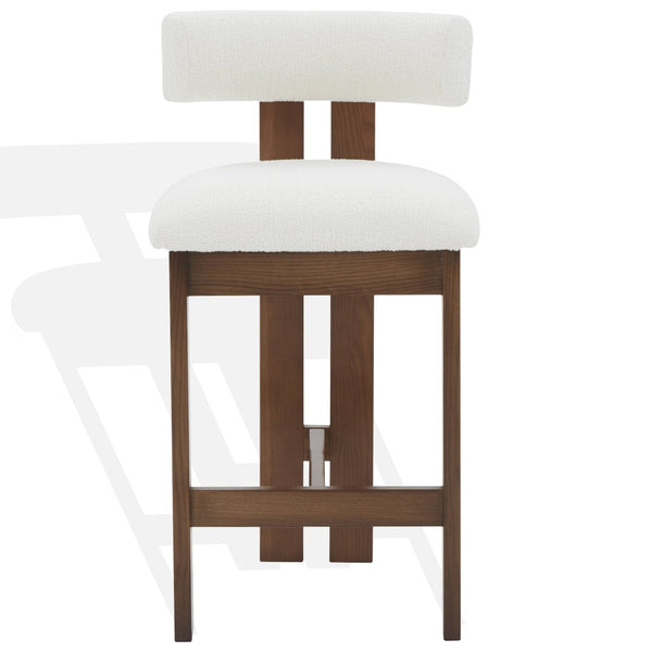 Safavieh MACEY Boucle Counter Stool - Ivory Upholstery with Walnut Frame for Stylish Kitchen & Dining Comfort SFV4860A