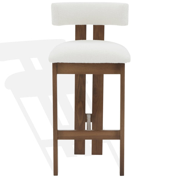 Safavieh MACEY Boucle Barstool - Elegant Ivory Upholstery & Walnut Frame for Chic Kitchen & Bar Decor SFV4861A