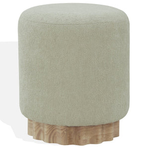 Safavieh NIKOLAS Round Boucle Ottoman - Cozy Contemporary Accent for Stylish Living Spaces & Compact Areas Taupe / Natural SFV4862A